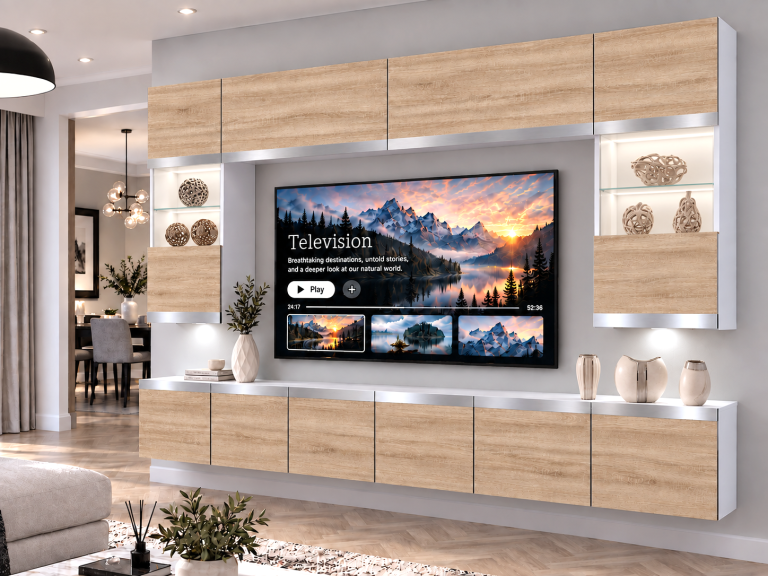Meblościanka Prestige 300 cm TV/RTV dębowa dąb wotan dąb sonoma Producent IMP P2 Nolan 1/5/W/DS/0/0/SL