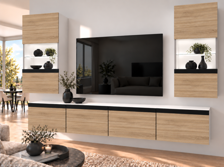 Meblościanka Prestige 200 cm TV/RTV dębowa dąb wotan dąb sonoma Producent IMP P Keanu 7/5/W/DS/0/0/CM