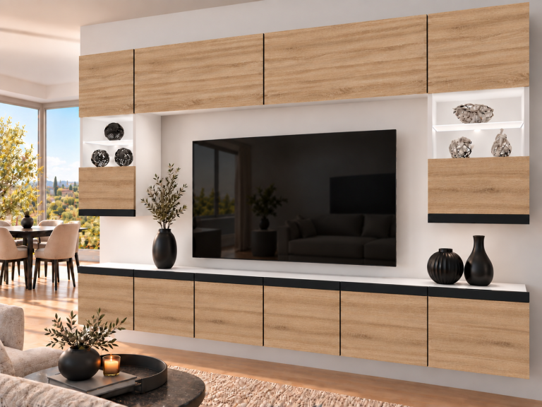 Meblościanka Prestige 300 cm TV/RTV dębowa dąb wotan dąb sonoma Producent IMP P1 Nolan 1/5/W/DS/0/0/CM