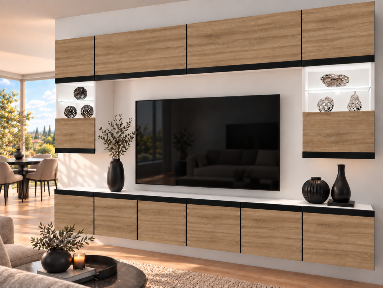 Meblościanka Prestige 300 cm TV/RTV dębowa dąb wotan dąb sonoma Producent IMP P2 Nolan 1/5/W/DS/0/0/CM