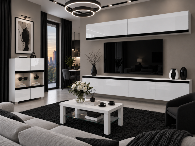 Meblościanka Prestige 200 cm TV/RTV biała połysk Producent IMP P Brando 6/5/W/W/0/0/CM