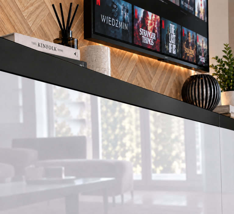 Meblościanka Prestige 200 cm TV/RTV biała połysk Producent IMP P Keanu 7/5/W/W/0/0/CM
