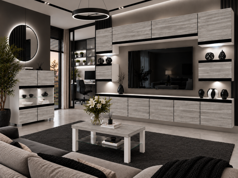 Meblościanka Prestige 300 cm TV/RTV szary antracyt grafitowy Producent IMP P Tarantino 3/5/W/GW1/0/0/CM
