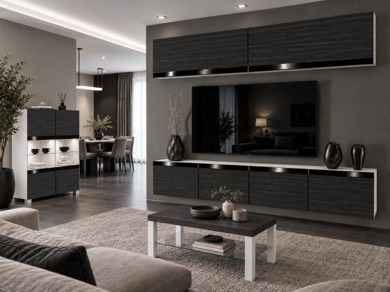 Meblościanka Prestige 200 cm TV/RTV czarna heban Producent IMP P Brando 6/5/W/HK/0/0/CP