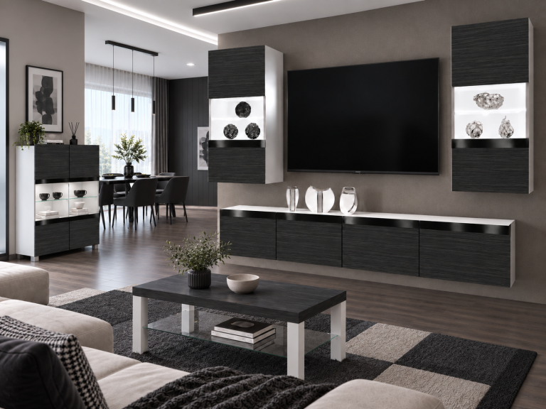 Meblościanka Prestige 200 cm TV/RTV czarna heban Producent IMP P Keanu 7/5/W/HK/0/0/CP