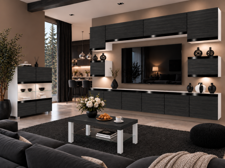 Meblościanka Prestige 300 cm TV/RTV czarna heban Producent IMP P Tarantino 3/5/W/HK/0/0/CP