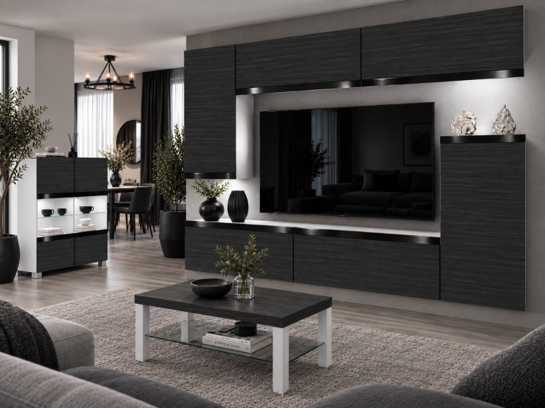 Meblościanka Prestige 250 cm TV/RTV czarna heban Producent IMP P Woody 8/5/W/HK/0/0/CP