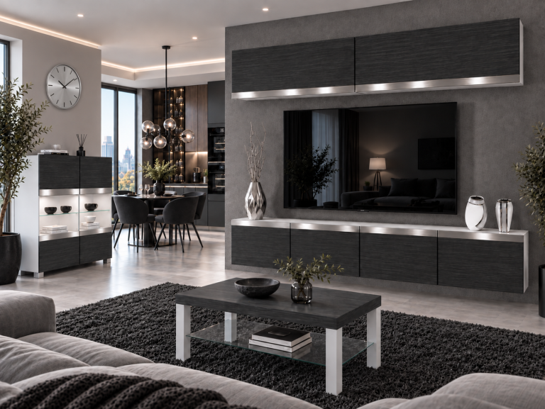 Meblościanka Prestige 200 cm TV/RTV czarna heban Producent IMP P Brando 6/5/W/HK/0/0/SL
