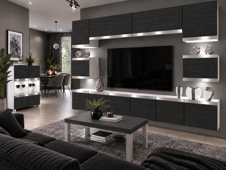 Meblościanka Prestige 300 cm TV/RTV czarna heban Producent IMP P Tarantino 3/5/W/HK/0/0/SL