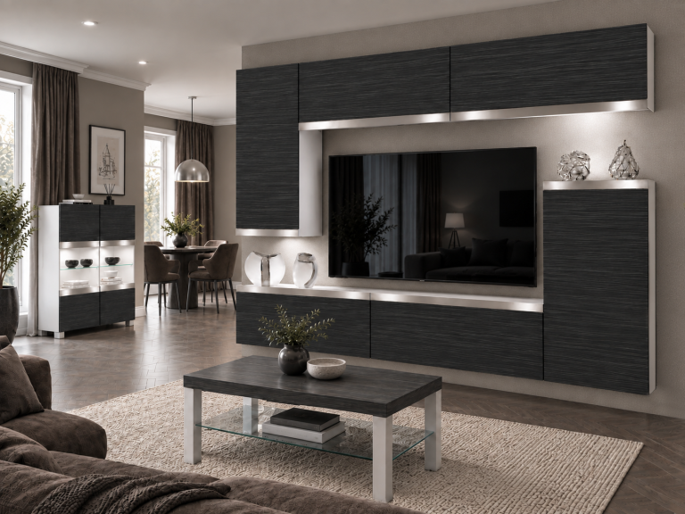 Meblościanka Prestige 250 cm TV/RTV czarna heban Producent IMP P Woody 8/5/W/HK/0/0/SL