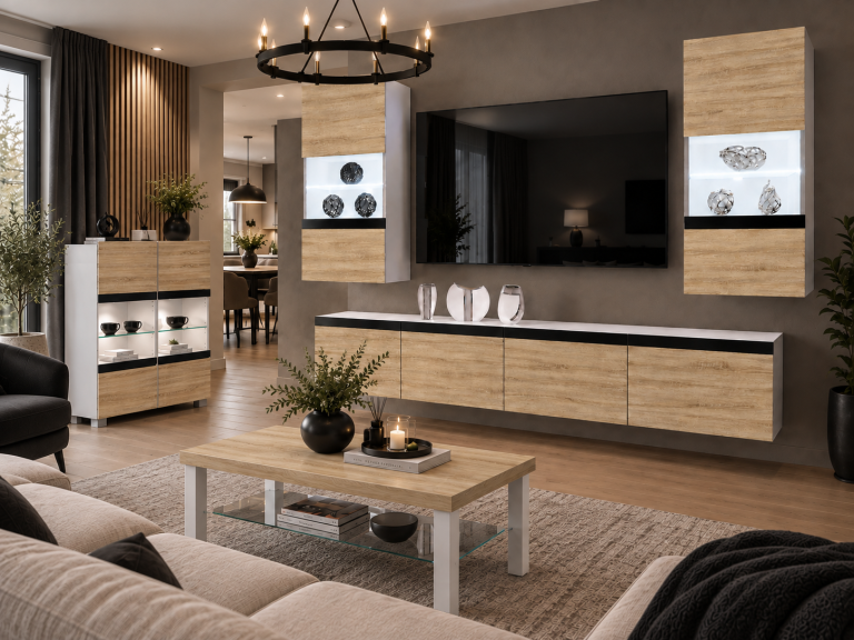 Meblościanka Prestige 200 cm TV/RTV dębowa dąb wotan dąb sonoma Producent IMP P Keanu 7/5/W/DS/0/0/CM