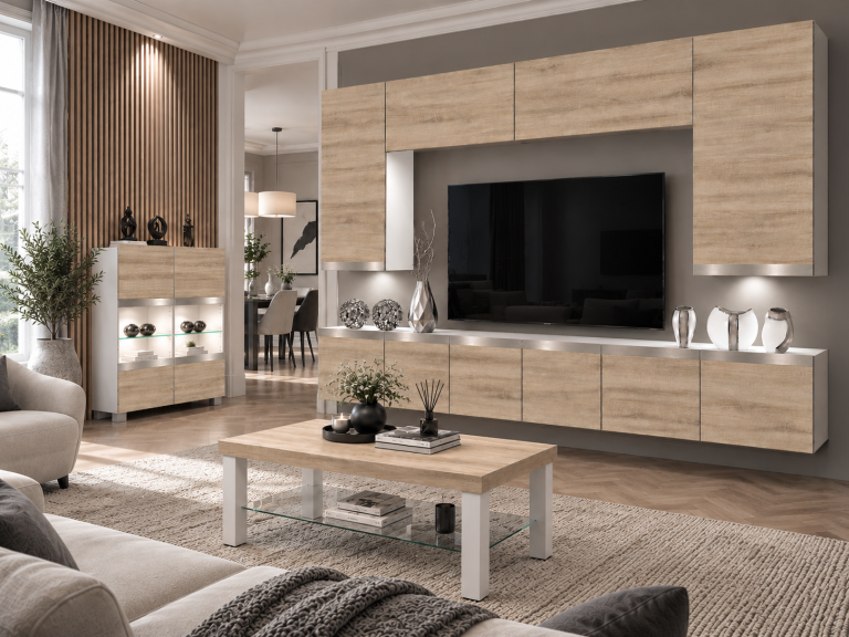 Meblościanka Prestige 300 cm TV/RTV dębowa dąb wotan dąb sonoma Producent IMP P Monroe 2/5/W/DS/0/0/SL