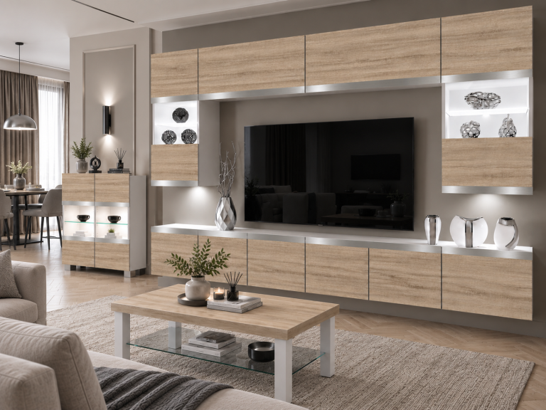 Meblościanka Prestige 300 cm TV/RTV dębowa dąb wotan dąb sonoma Producent IMP P2 Nolan 1/5/W/DS/0/0/SL