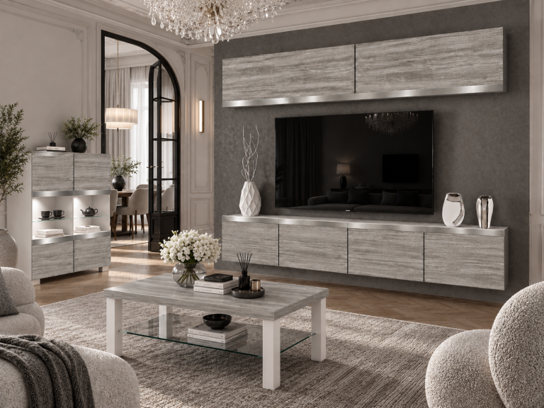 Meblościanka Prestige 200 cm TV/RTV szara antracyt grafitowa Producent IMP P Brando 6/5/W/GW1/0/0/SL
