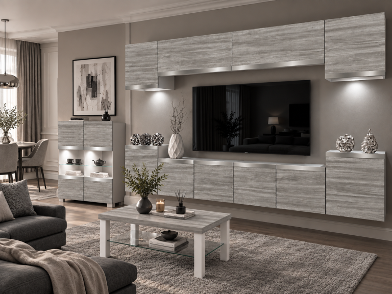 Meblościanka Prestige 300 cm TV/RTV szary antracyt grafitowy Producent IMP P Hepburn 4/5/W/GW1/0/0/SL