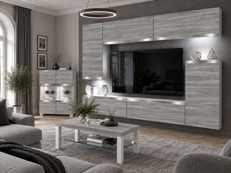 Meblościanka Prestige 250 cm TV/RTV szara antracyt grafitowa Producent IMP P Woody 8/5/W/GW1/0/0/SL