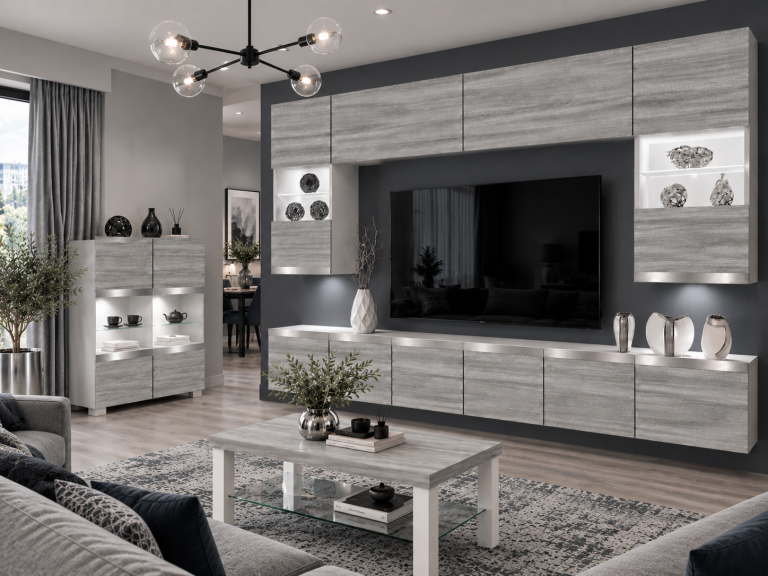 Meblościanka Prestige 300 cm TV/RTV szary antracyt grafitowy Producent IMP P1 Nolan 1/5/W/GW1/0/0/SL