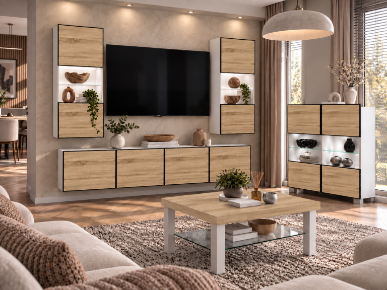 Meblościanka Linea 200 cm TV/RTV dębowa dąb wotan dąb sonoma Producent IMP L Keanu 7/5/W/DS/0/0