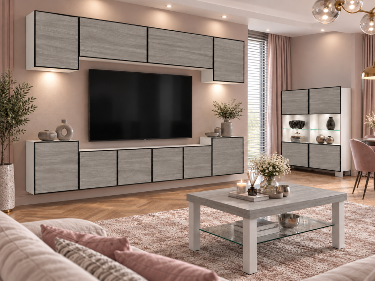 Meblościanka Linea 300 cm TV/RTV szary antracyt grafitowy Producent IMP L Hepburn 4/5/W/GW1/0/0