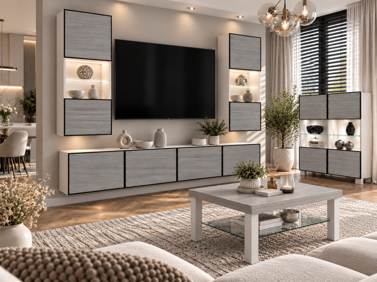 Wohnwand Linea 200 cm TV/RTV grau anthrazit graphit Produzent IMP L Keanu 7/5/W/GW1/0/0