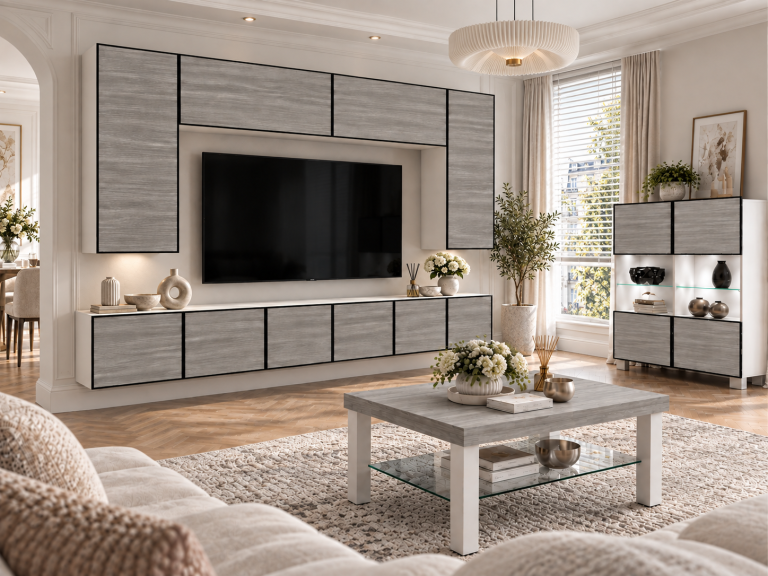 Wohnwand Linea 300 cm TV/RTV grau anthrazit graphit Produzent IMP L Monroe 2/5/W/GW1/0/0