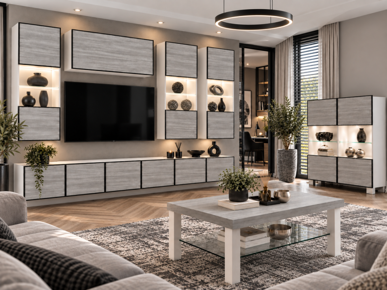 Meblościanka Linea 300 cm TV/RTV szary antracyt grafitowy Producent IMP L Pacino 5/5/W/GW1/0/0