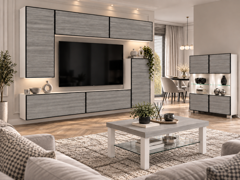 Wohnwand Linea 250 cm TV/RTV grau anthrazit graphit Produzent IMP L Woody 8/5/W/GW1/0/0