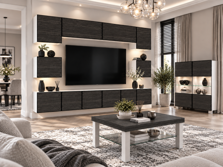 Wohnwand Linea 300 cm TV/RTV schwarz Ebenholz Produzent IMP L Tarantino 3/5/W/HK/0/0