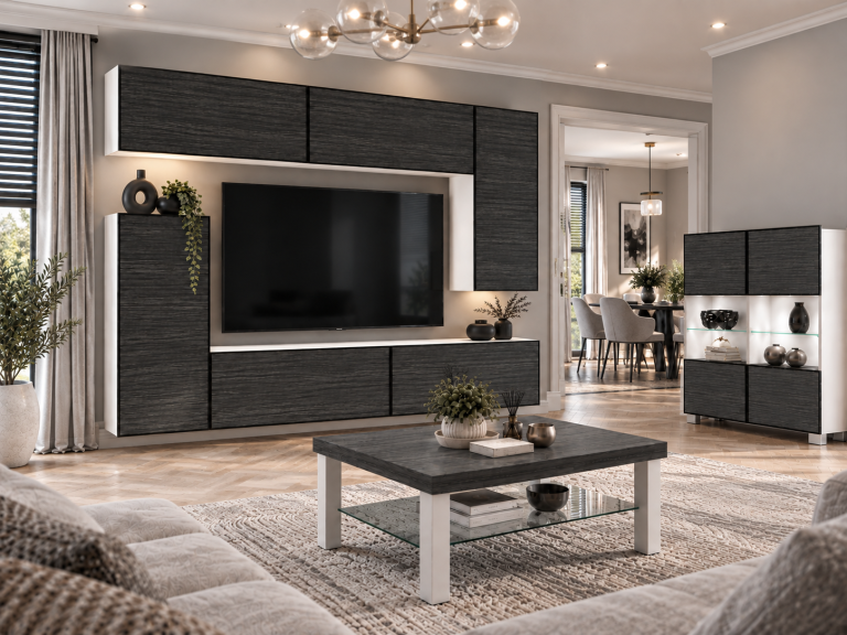 Wohnwand Linea 250 cm TV/RTV schwarz Ebenholz Produzent IMP L Woody 8/5/W/HK/0/0