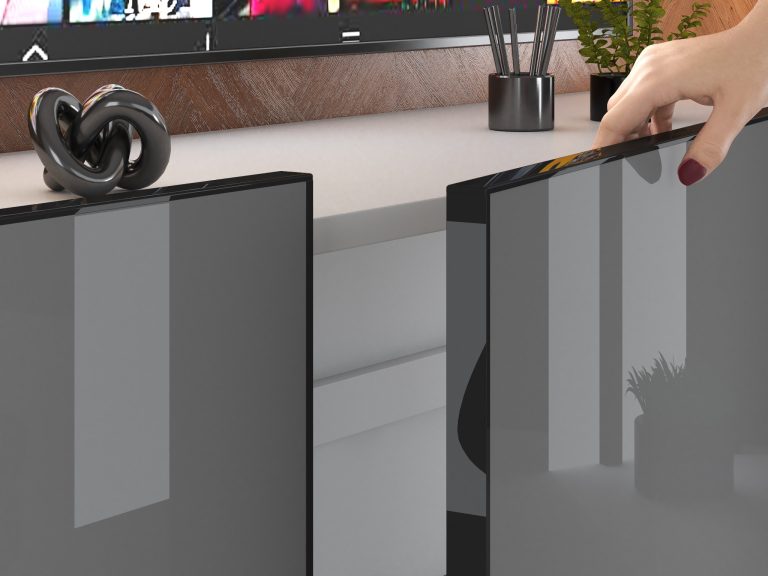 Meblościanka Linea 300 cm TV/RTV szara połysk Producent IMP L Pacino 5/5/W/S/0/0