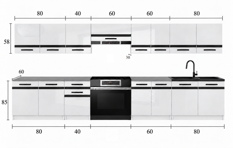 Meble kuchenne Prestige 320 cm dąb sonoma bez blatu Producent TOR P Vincent/0/WT/DS/BB/0/CM