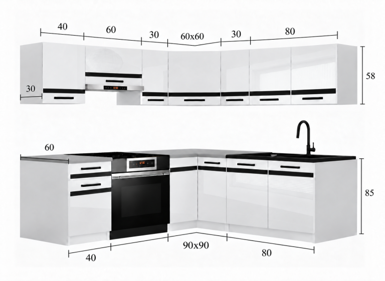 Küchenmöbel Prestige 360 cm Weiß Matt ohne Arbeitsplatte Hersteller TOR P Pablo/0/WT/WT/BB/0/CM