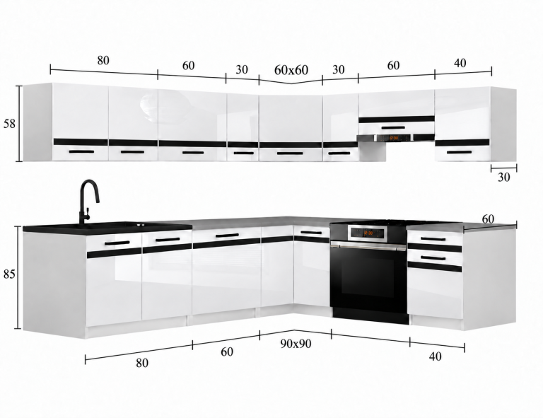 Küchenmöbel Prestige 420 cm Grau Matt ohne Arbeitsplatte Hersteller TOR P Gustav/0/WT/SR/BB/0/SL
