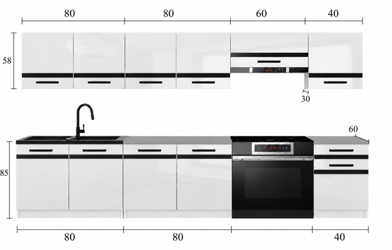 Küchenmöbel Prestige 260 cm Glamour Wood ohne Arbeitsplatte Hersteller TOR P Frida/0/WT/GW1/BB/0/SL