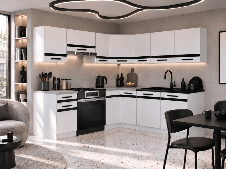 Meble kuchenne Prestige 360 cm biały mat bez blatu Producent TOR P Pablo/0/WT/WT/BB/A1/CM