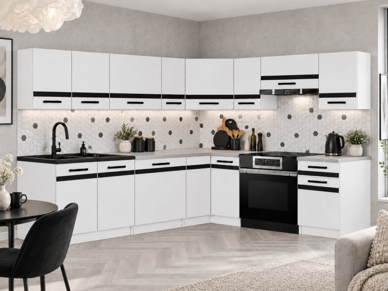 Meble kuchenne Prestige 420 cm biały mat bez blatu Producent TOR P Gustav/0/WT/WT/BB/A1/CM