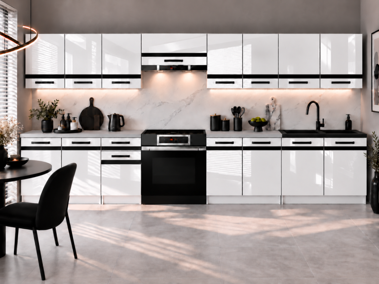 Meble kuchenne Prestige 320 cm biały połysk z blatem Producent INF P Vincent/0/WT/W/0/0/CM