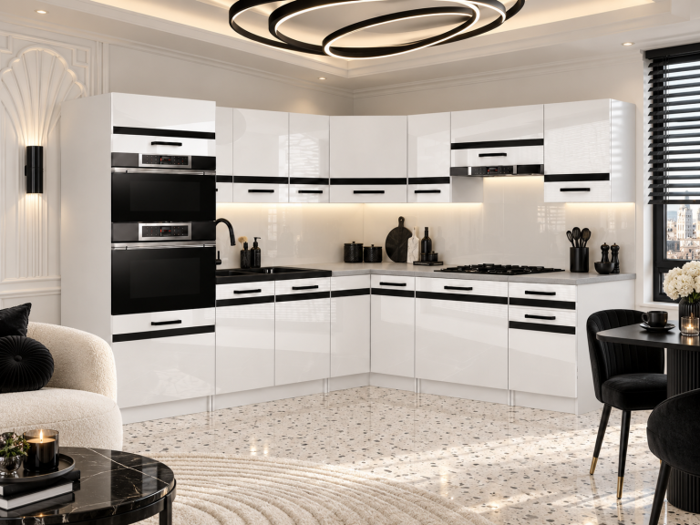 Meble kuchenne Prestige 420 cm biały połysk bez blatu Producent INF P Diego/0/WT/W/BB/A1/CM