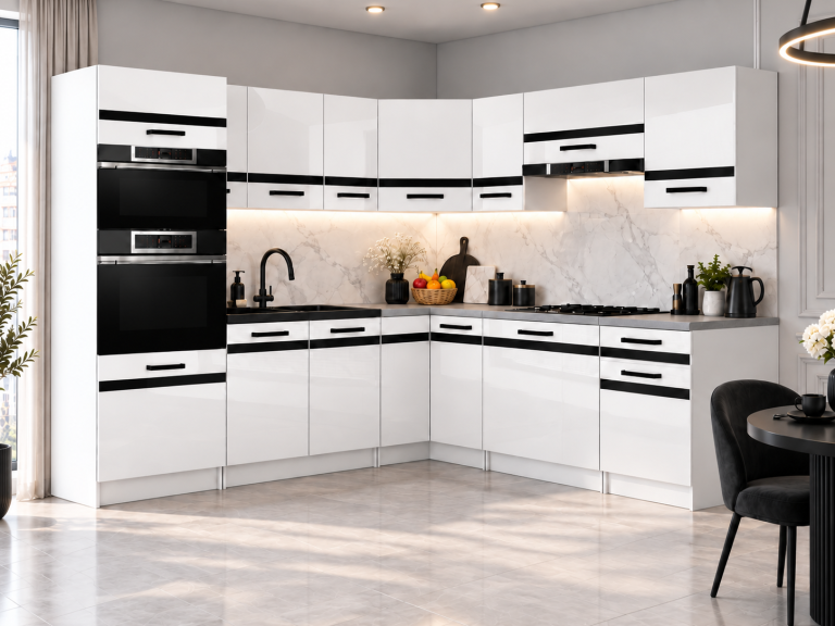 Meble kuchenne Prestige 420 cm biały połysk z blatem Producent INF P Diego/0/WT/W/0/0/CM