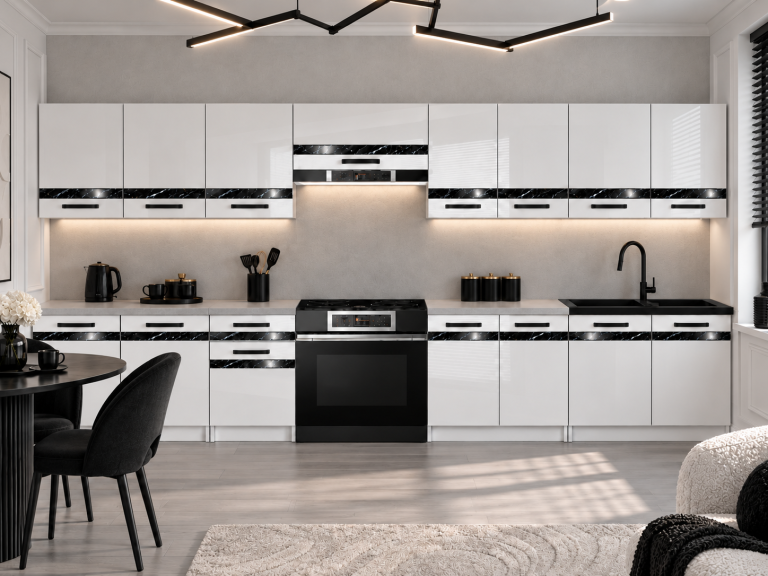 Meble kuchenne Prestige 320 cm biały połysk bez blatu Producent INF P Vincent/0/WT/W/BB/A1/CS
