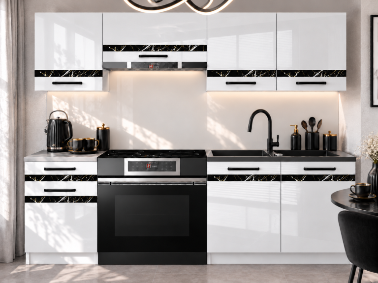 Meble kuchenne Prestige 180 cm biały połysk bez blatu Producent INF P Leonardo/0/WT/W/BB/A1/CS