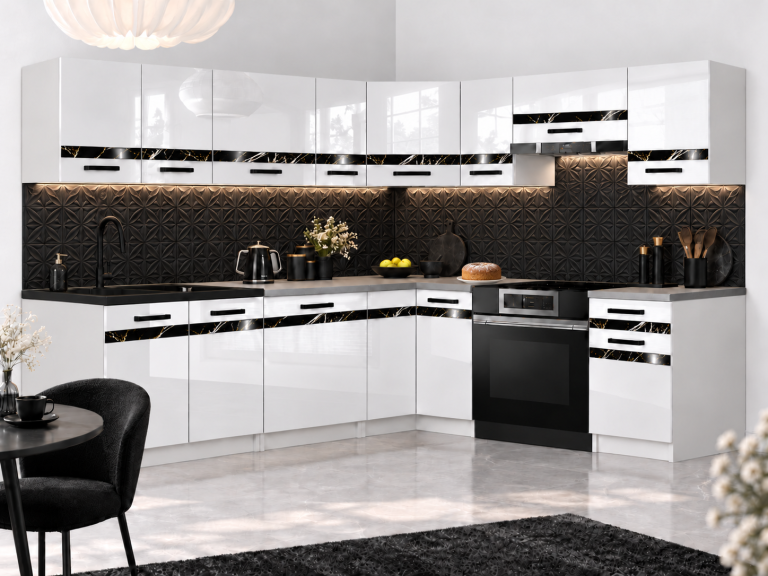 Küchenmöbel Prestige 420 cm Weiß Hochglanz ohne Arbeitsplatte Hersteller INF P Gustav/0/WT/W/BB/A1/CS