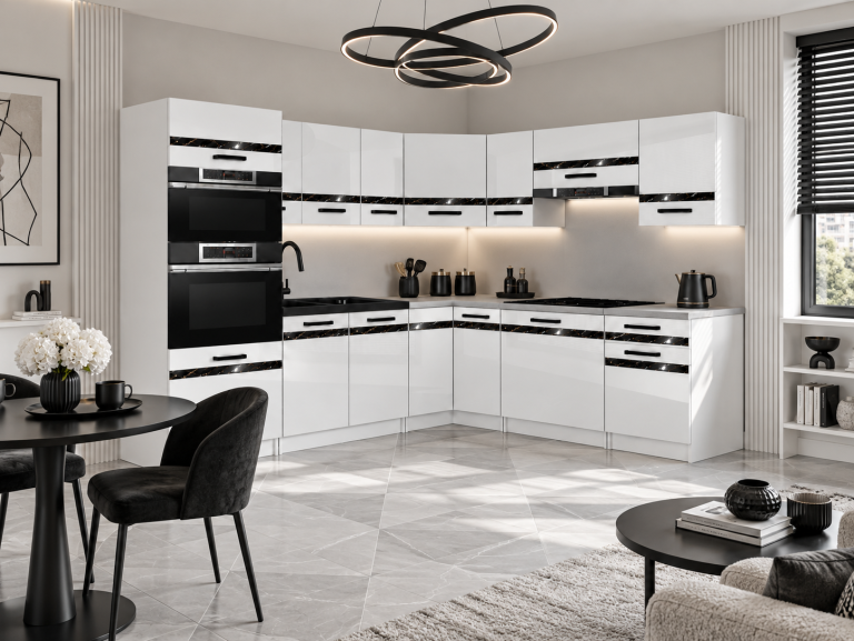 Meble kuchenne Prestige 420 cm biały połysk bez blatu Producent INF P Diego/0/WT/W/BB/A1/CS
