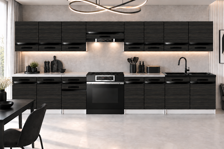 Meble kuchenne Prestige 320 cm heban królewski bez blatu Producent TOR P Vincent/0/WT/HK/BB/A1/CP