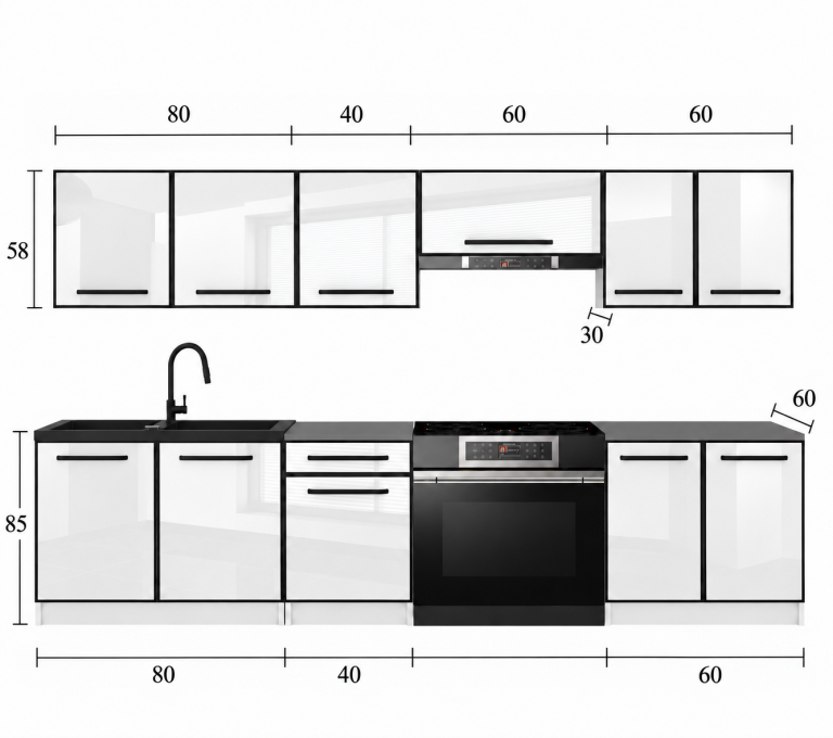 Küchenmöbel Linea 240 cm Wotan-Eiche ohne Arbeitsplatte Hersteller TOR L Salvador/0/WT/DW/BB/0