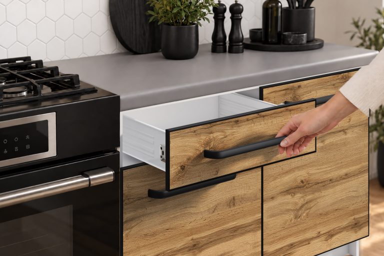 Küchenmöbel Linea 260 cm Wotan-Eiche ohne Arbeitsplatte Hersteller TOR L Frida/0/WT/DW/BB/A1
