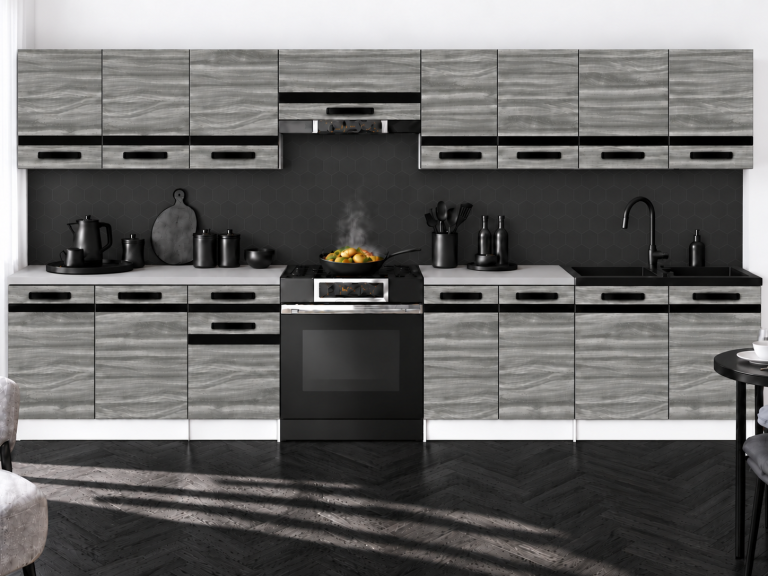 Meble kuchenne Prestige 320 cm glamour wood bez blatu Producent TOR P Vincent/0/WT/GW1/BB/A1/CM