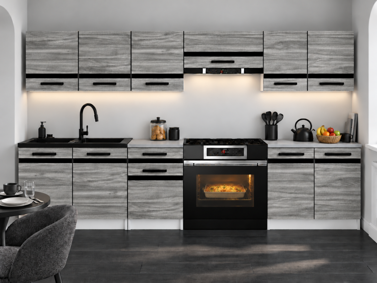 Meble kuchenne Prestige 240 cm glamour wood bez blatu Producent TOR P Salvador/0/WT/GW1/BB/A1/CM