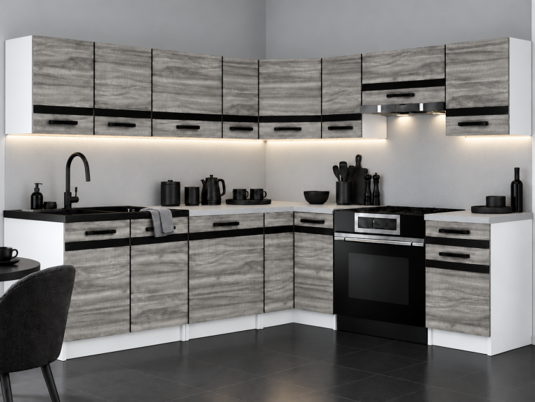 Küchenmöbel Prestige 420 cm Glamour Wood mit Arbeitsplatte Hersteller TOR P Gustav/0/WT/GW1/0/0/CM
