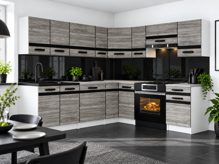 Küchenmöbel Prestige 420 cm Glamour Wood mit Arbeitsplatte Hersteller TOR P Gustav/0/WT/GW1/0/A1/CM